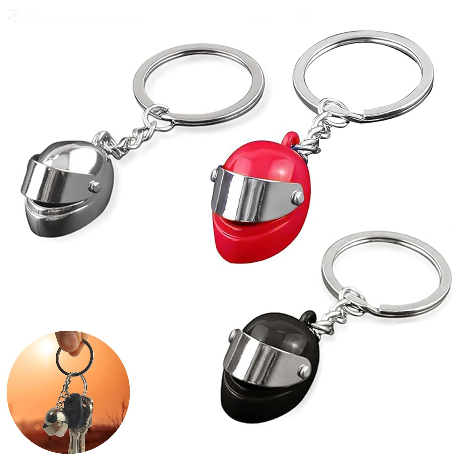 Llavero de Casco de Moto, Llavero de Casco de Aleación de 2 Piezas, Accesorios de la Decoración de la Llave del Coche, Llavero de Casco de Motocicleta Creativo, Colgante de Moda, Negro, 8 x 3,2 cm