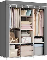 Guarda Roupa Dobrável Armário Organizador de Roupas 3 Portas Multiuso (Cinza)