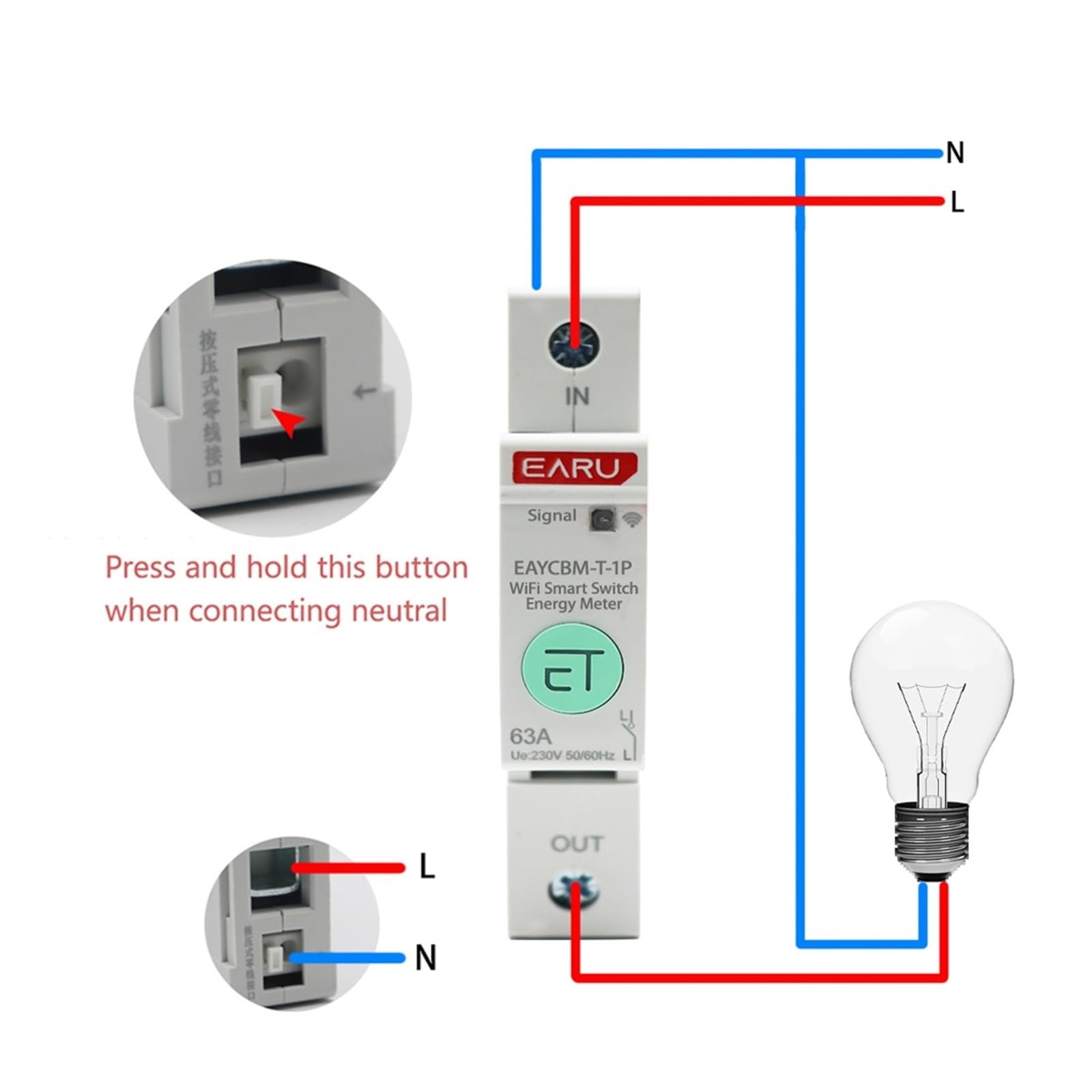 Wyłącznik licznika zużycia energii 1P, przełącznik przekaźnika czasu, ochrona przed wyciekiem (40A, WiFi)