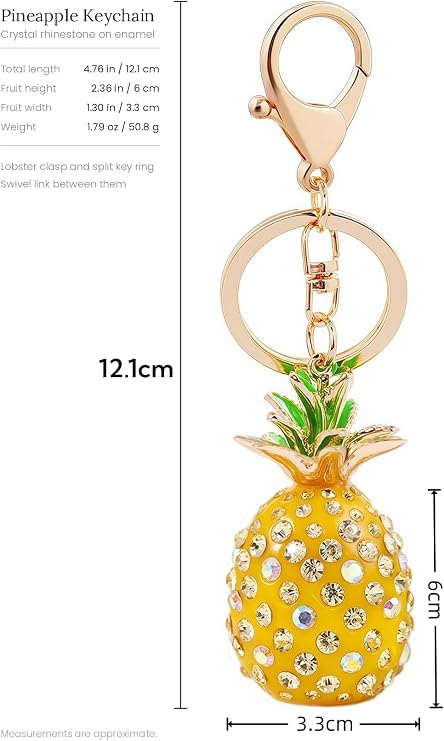 Bestdays Yellow Pineapple Keychain Crystal Rhinestone Purse Charm for Bags