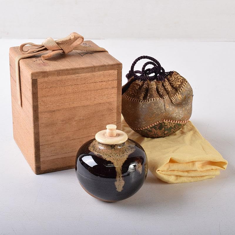 10299/○桶谷定一 内海茶入 共箱 仕覆付 京焼 茶器 煎茶道具 茶道具