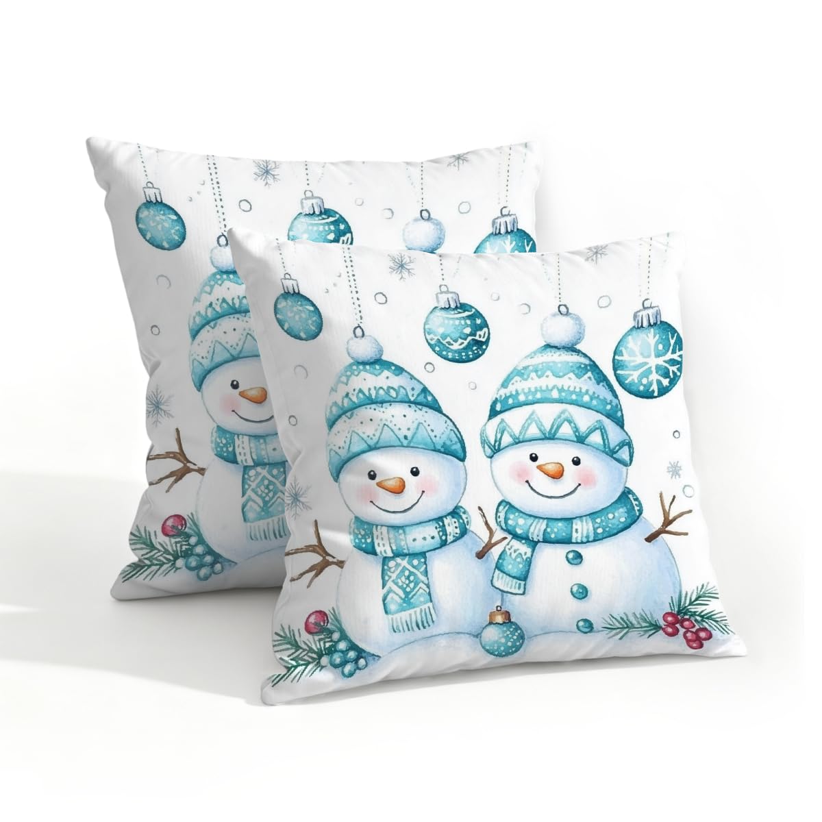 Outdoor Pillow Covers Waterproof Pillowcases 18x18IN Set of 2 Cute Winter Snowman Snowflakes Decorative Throw Cushion Case for Couch Sofa Garden Patio Furniture