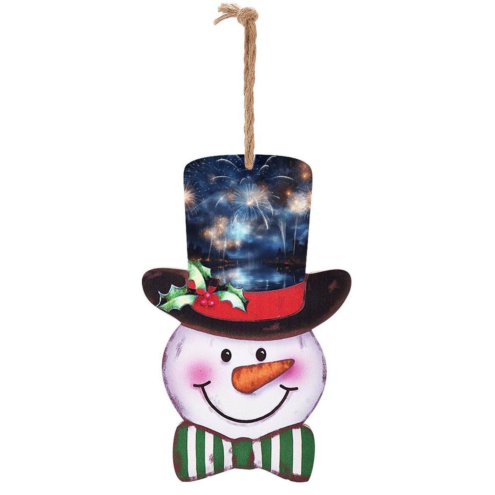 Bonhomme de neige de Noël en panneau en bois suspendu pour mur de maison