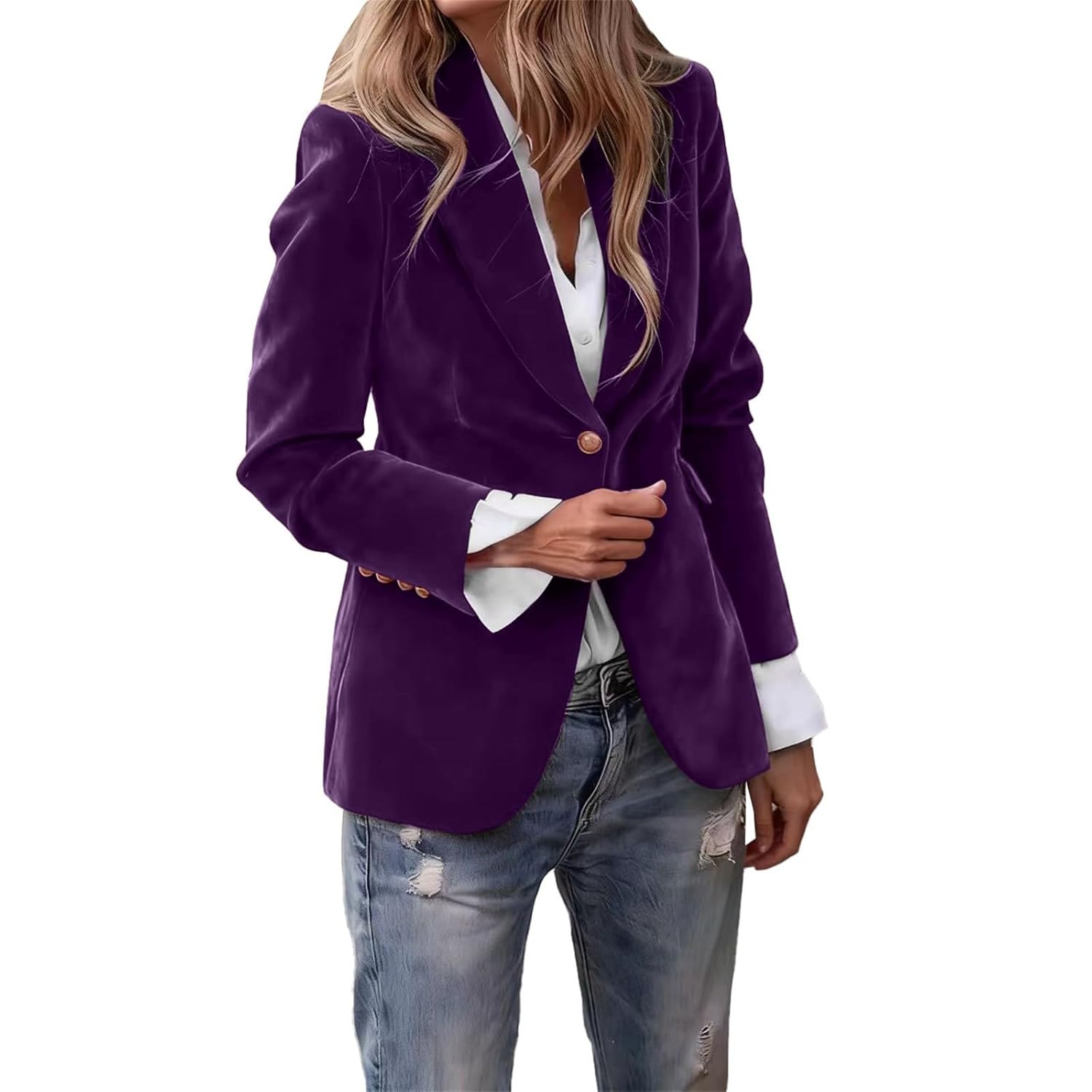 Womens Velvet Blazer Suit Jackets Elegant Business Casual Button Down Fall Winter Outerwear Trendy Work Office Coats