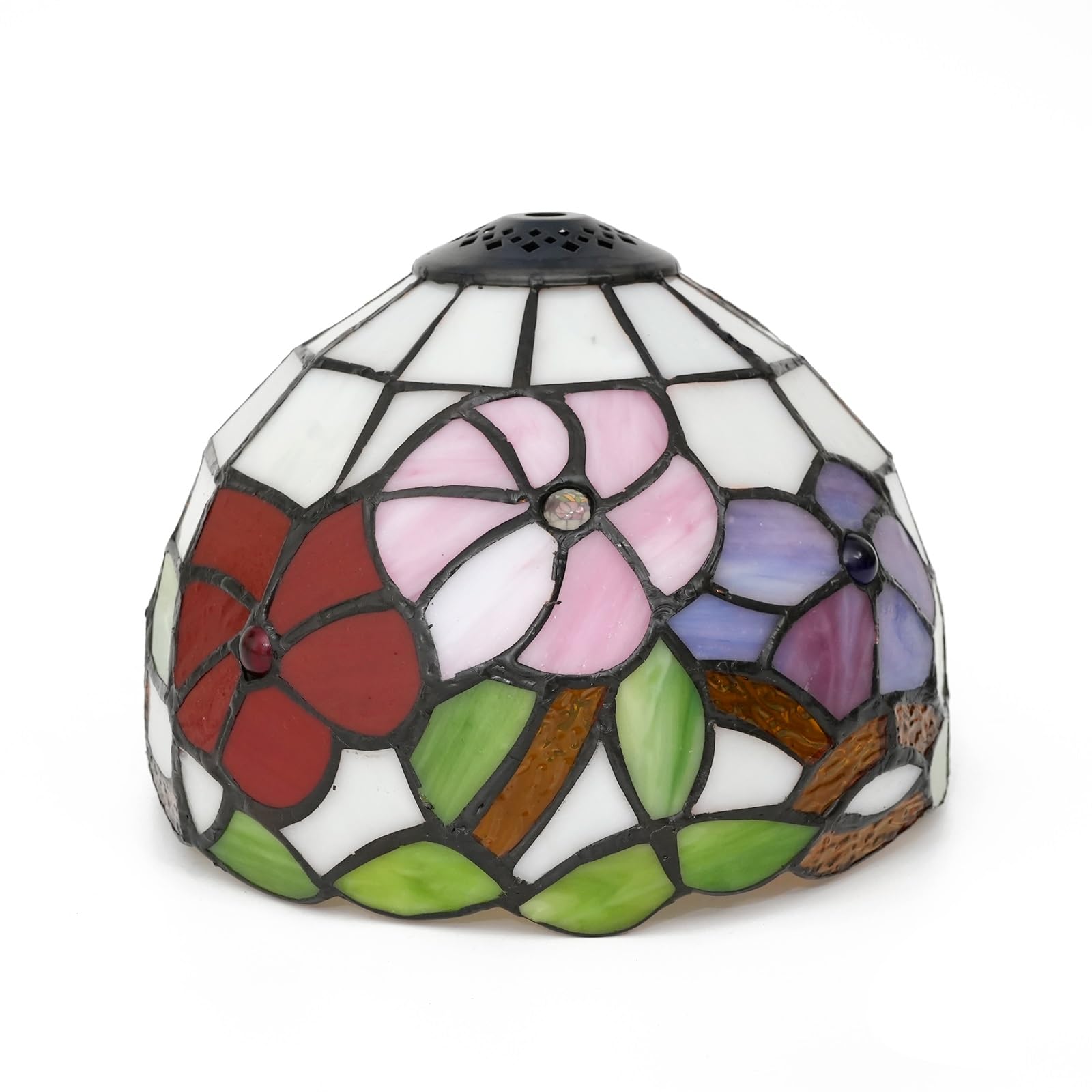HJRegaFimu Shade Replacement 8" Tricolor Morning Glory Stained Glass Lamp Pastoral Art Decor Small Opening Lampshades For Living Room Bedroom Restaurant