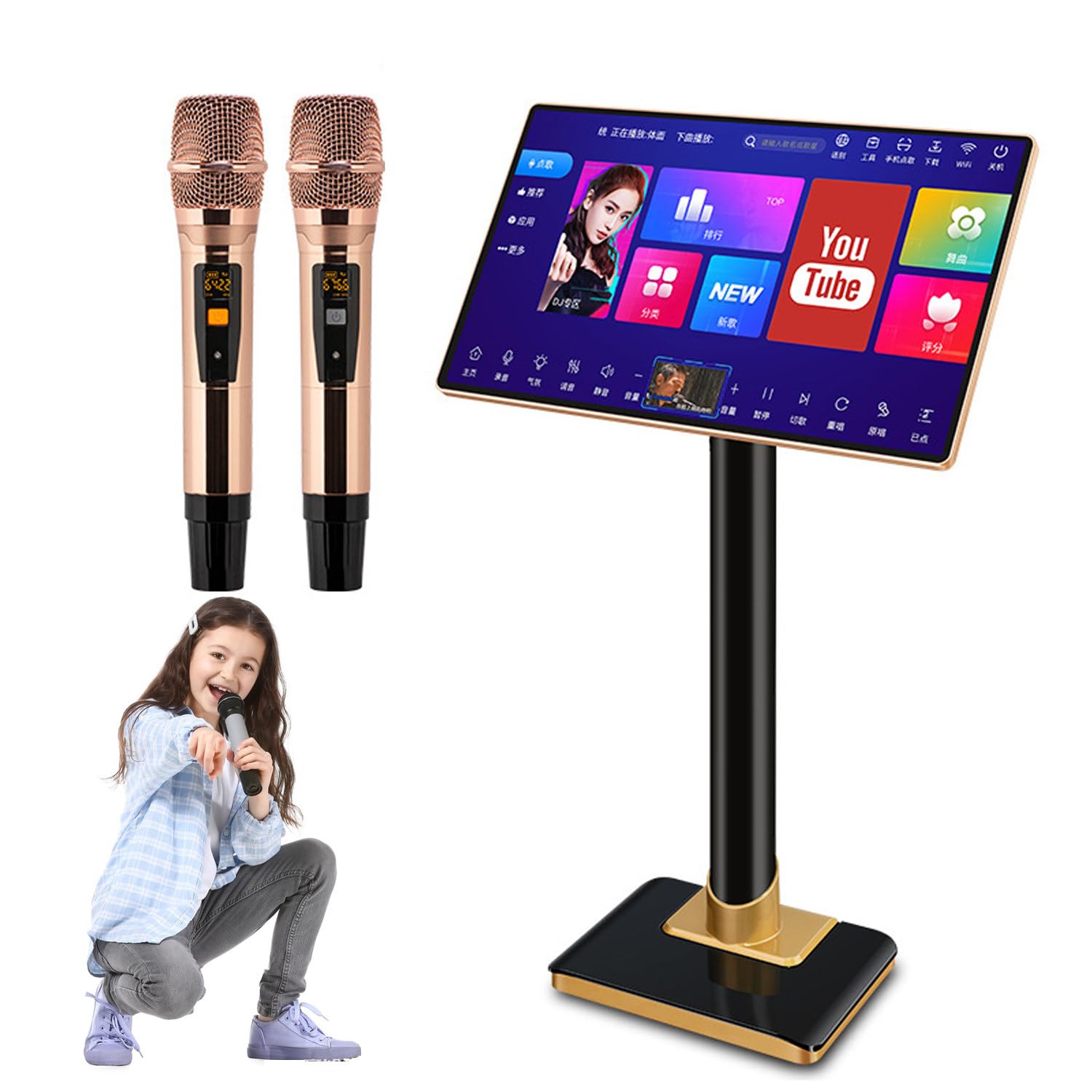 Macchina per karaoke con microfoni wireless, sistema KTV familiare, supporta film online e riproduzione TV