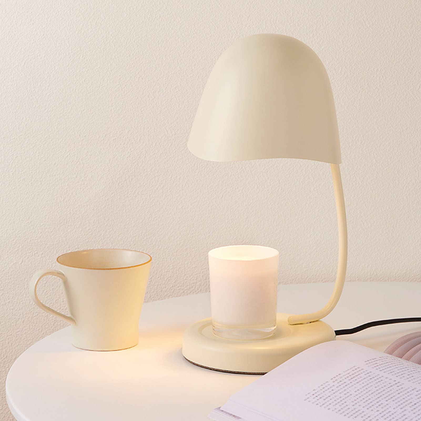 Lampada a Candela Fondente, Lampada Scaldacandela Profumata, Lampada da Tavolo Più Calda, Lampada Scaldacandela con 2 Lampadine, Lampada da Tavolo Scaldacera, per Arredamento Home(Bianco crema)