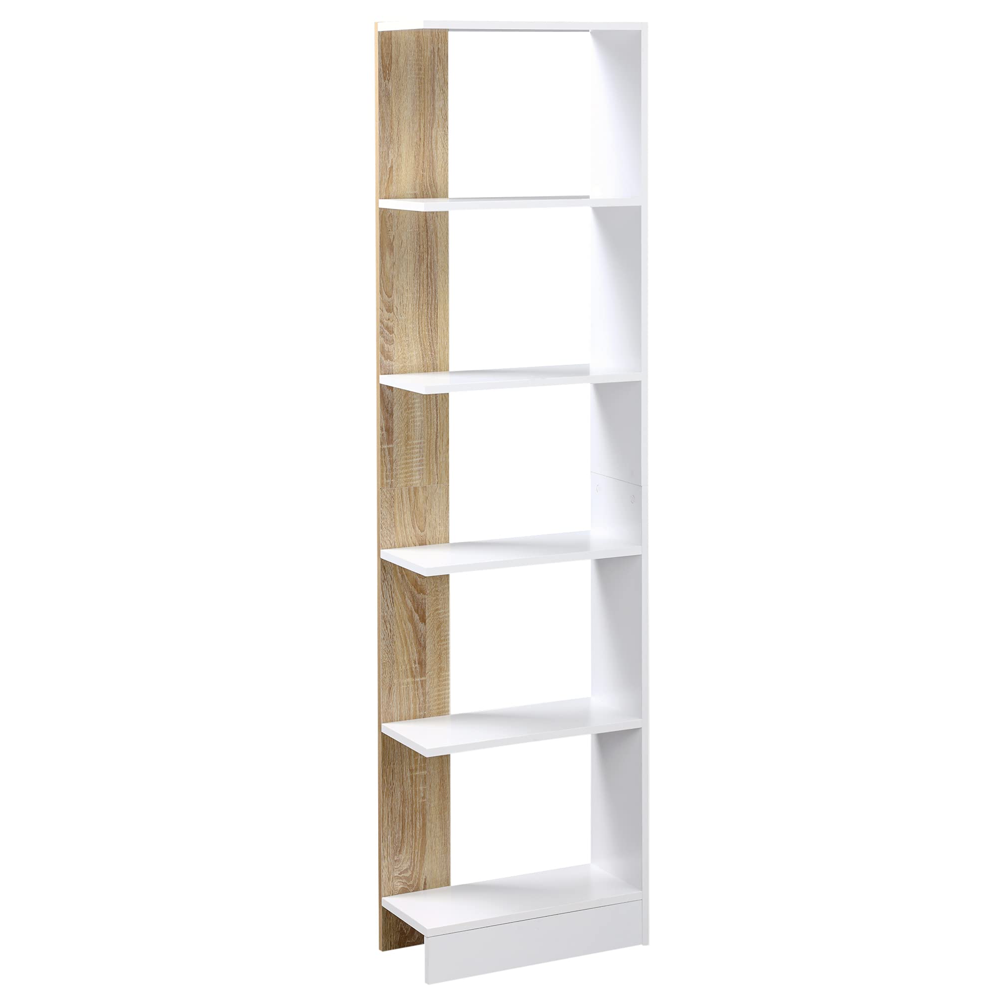 HOMCOM Bibliothèque Étagère de Rangement avec 5 Compartiments Ouverts Design Simple Moderne Idéale pour Salon Chambre Bureau 45 x 21 x 170 cm Blanc et Chêne