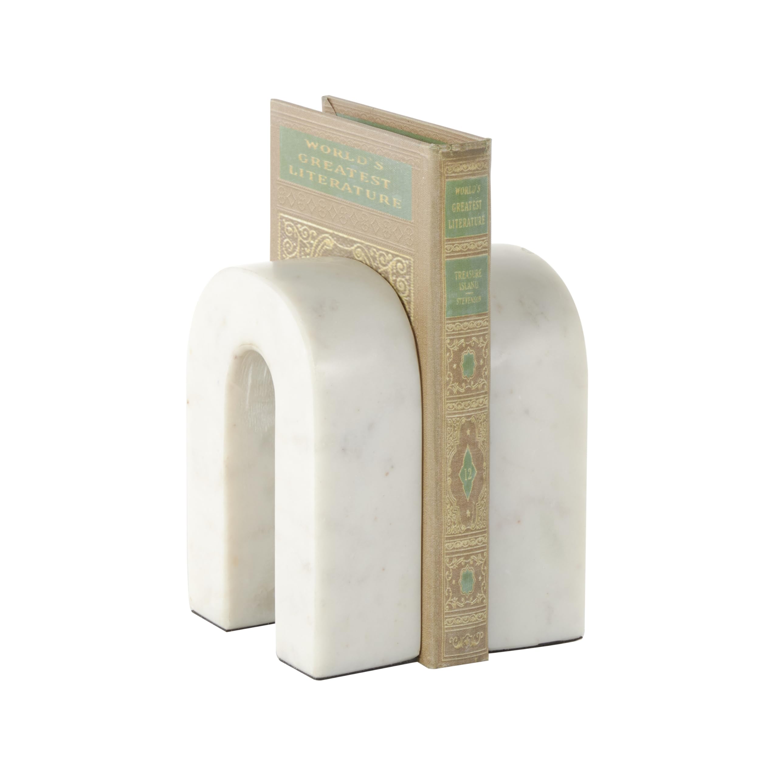 Deco 79 Marble Decorative Bookends Minimalistic Arched Non Skid Bookends, Set of 2 Office Bookends4 W, 6" H, Cream