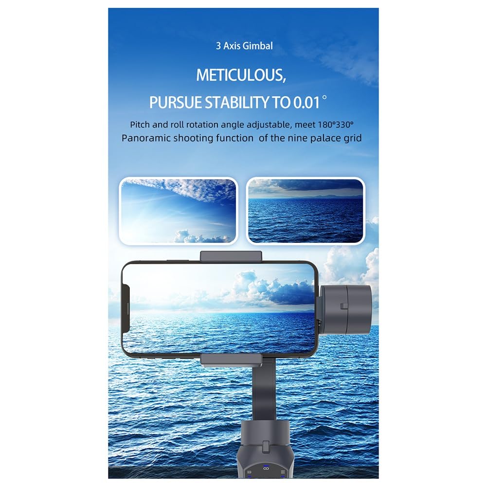 Estabilizador de Cardán de 3 Ejes para Teléfonos Inteligentes, Seguimiento Compatible con Aplicaciones, Zoom con Rueda, Automática de Fotografías Panorámicas