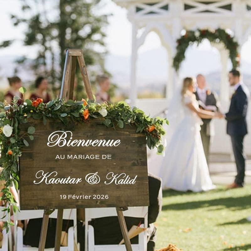 Adhesivos Personalizados De Estilo Francés De La Boda Espejo Calcomanía De Vinilo Nombres Personalizados De La Boda Cartel De Bienvenida Murales Romántico Mariage57X42CM