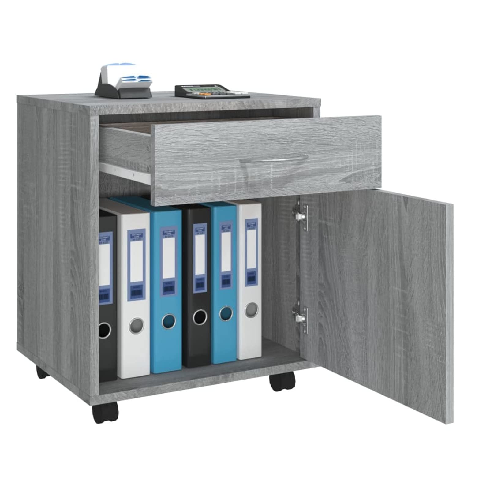 Armadietto con Ruote Grigio Sonoma 45x38x54cm Legno Multistrato,Carrello Porta Stampante,Mobiletto con Ruote,Supporto per Stampante in Legno,Classificatore per Documenti per Studio,Ufficio