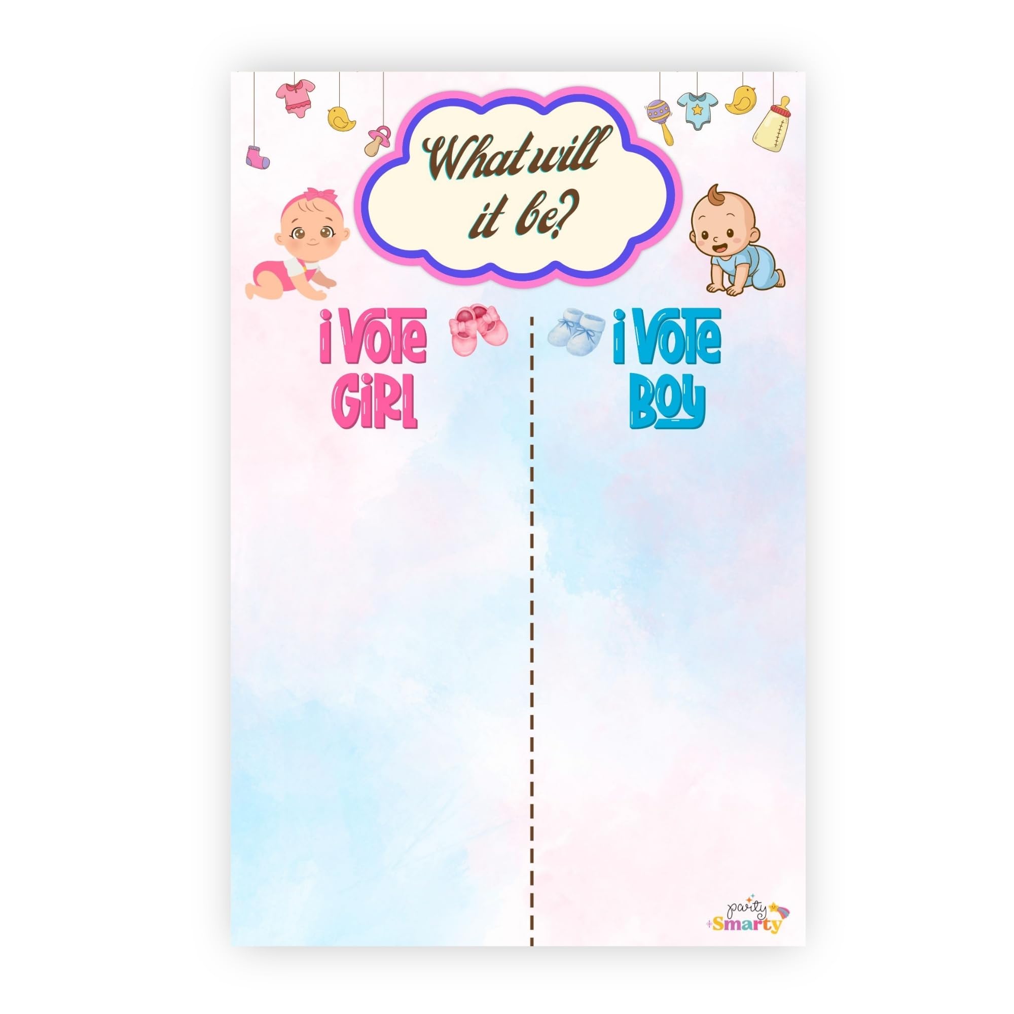 Baby Shower Voting Game Board with Stickers – Pink & Blue (12 x 18 Inch) | Party Activity Poster with 60 Voting Stickers | Baby Shower Decoration | 300 GSM Cardstock (Pink & Blue)-image-48