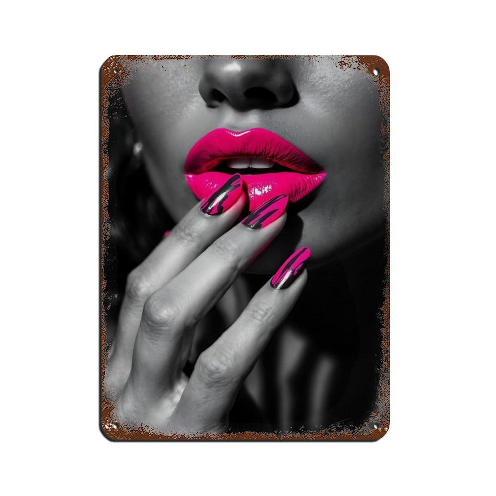 Glamorous Lips Black And White with Tin Sign Vintage Metal Pub Club Cafe Bar Home Wall Art Decoration Poster Retro 12x16inch(30x40cm)