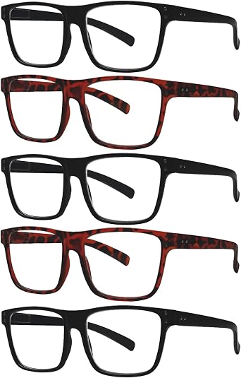 Kerecsen 5 Pack Oversized Reading Glasses Blue Light Blocking Square Large Frame Readers for Men and Women