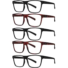 Kerecsen 5 Pack Oversized Reading Glasses Blue Light Blocking Square Large Frame Readers for Men and Women