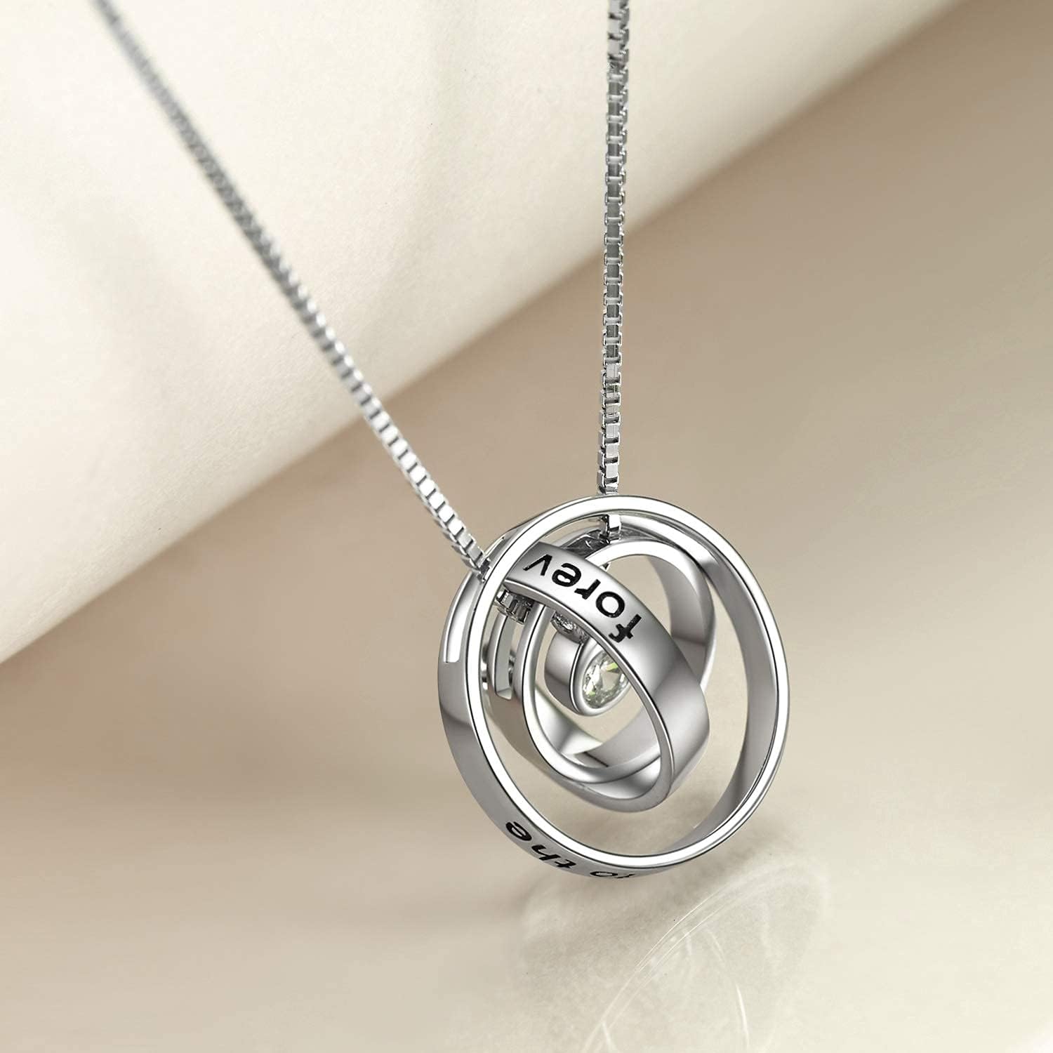 YAFEINI Mum Gifts Sterling Silver Engraved Three Ring Pendant Necklace Jewellery for Mum (E Always my mother forever my friend) - Image 5