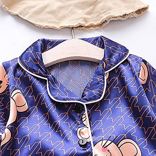 Toddler Short Sleeve Satin 𝐏a𝐣ama Set with Pants Cute Cow Print 𝐏𝗝s for Girls Button Down 𝗦ilk 𝐏ajamas Loung𝐞wear4