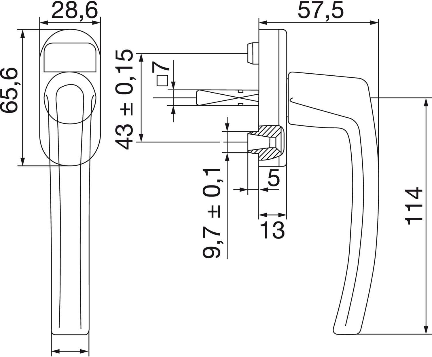 Roto Poignée de fenêtre Line blanc signalisation tige carrée 7 x 35 mm