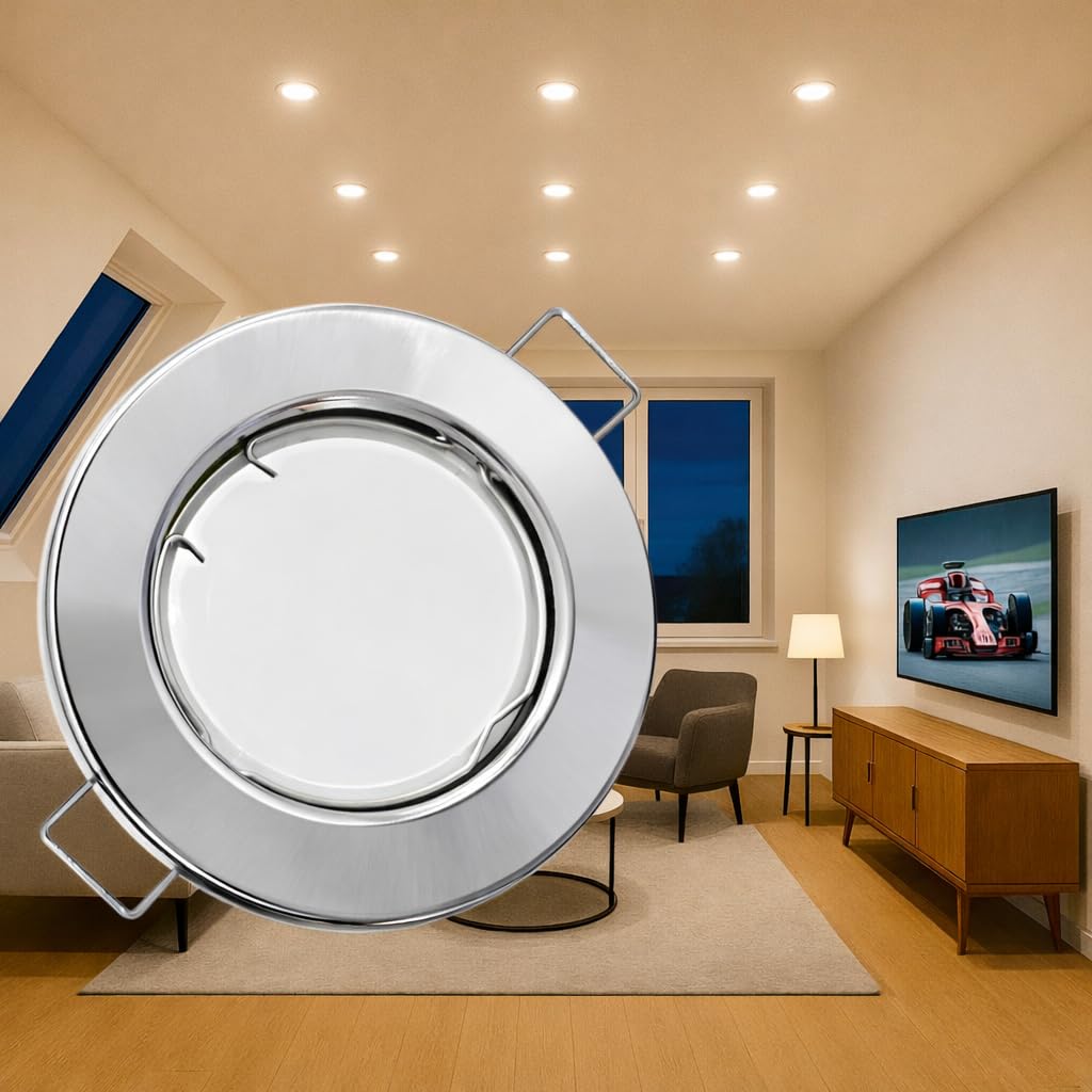 11er Set Flache Milchglas SMD LED Modul Einbauleuchten | Farbe Edelstahl gebürstet | 5W | 230V | Starr | Klemmring | LED Spots für die Decke bei wenig Einbautiefe | Wohnzimmer | Küche | Schlafzimmer