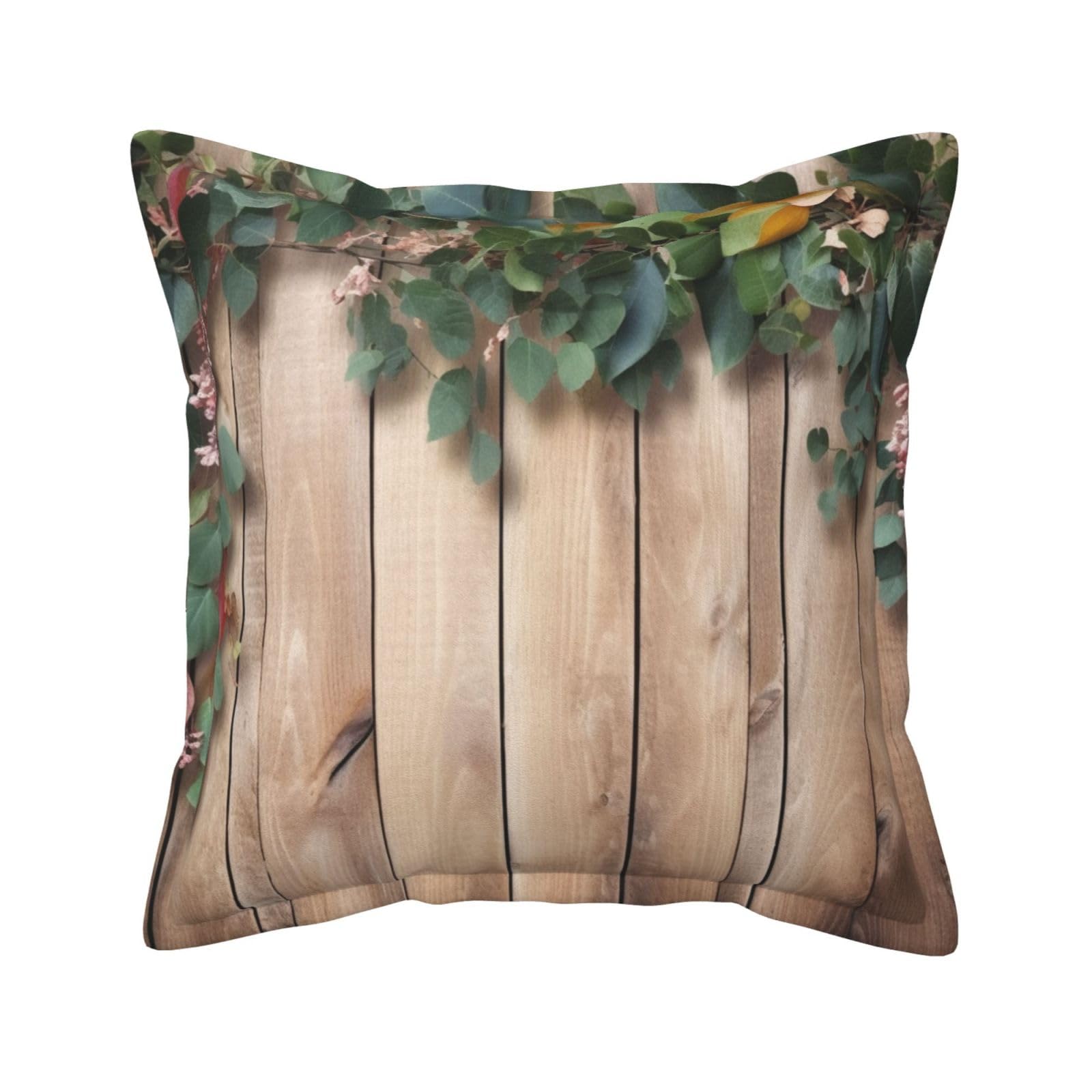 Housse de coussin de voiture et extérieur en cuir fleuri effet bois 40cm