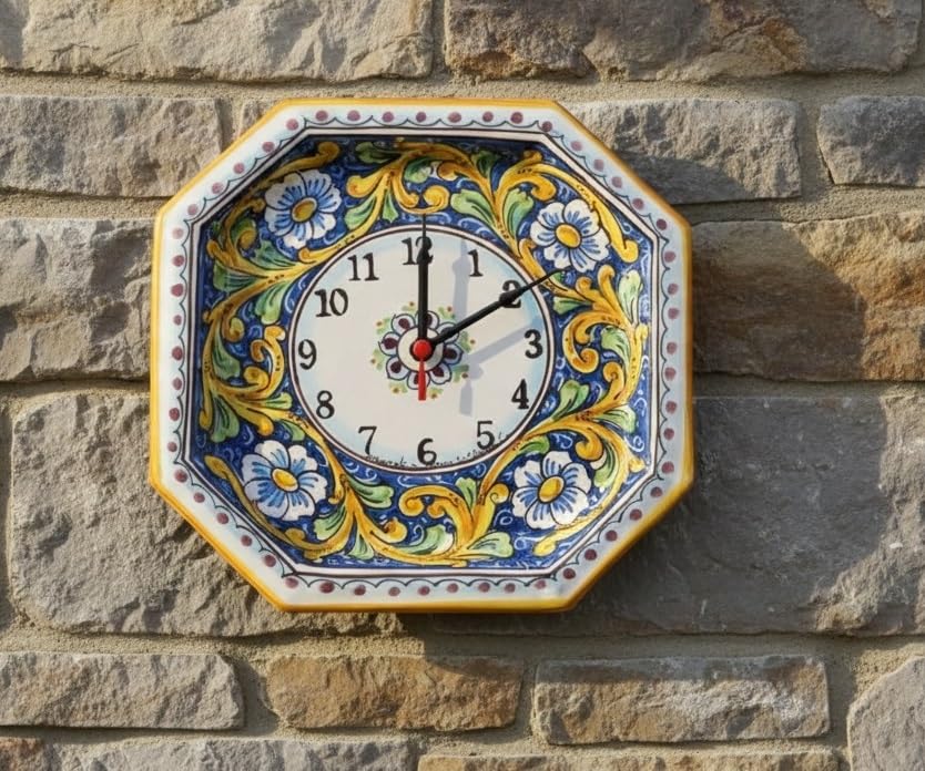 ILAB Orologio da parete in ceramica decorata a mano da ceramisti siciliani di Santo Stefano di Camastra barocco art 24