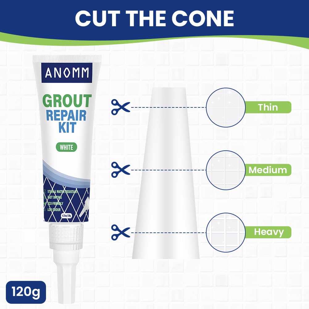 ANOMM Tile Grout Repair Kit, 120ml White Grout Reviver for Tiles Fast Drying Filler for Restore & Renew Tile Joints - Image 2