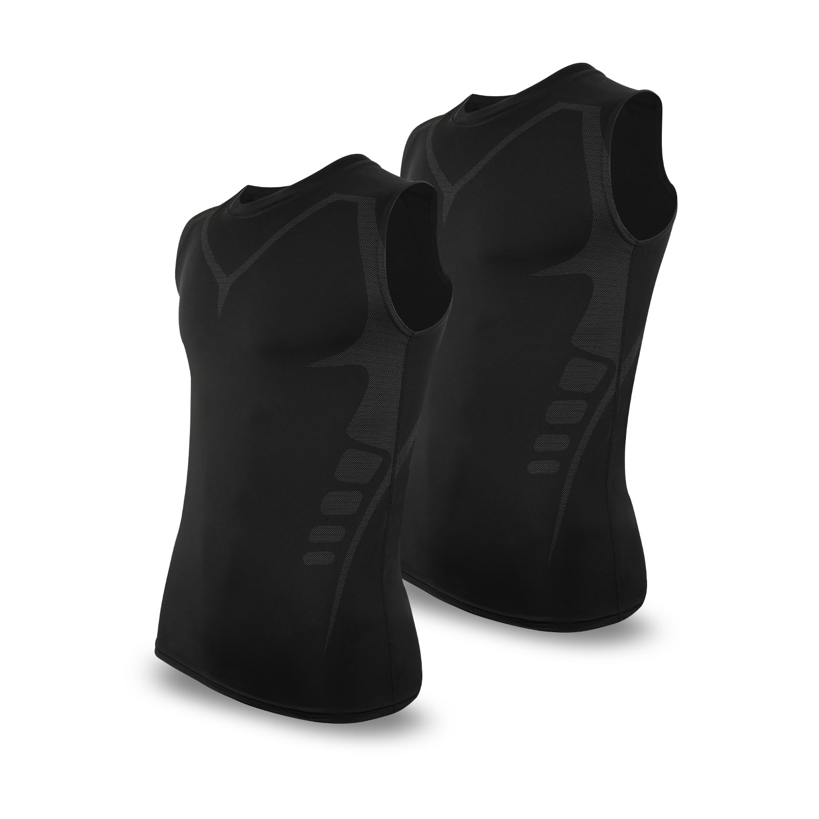 SLIMBELLE Pack de 2 camisetas de compresión para hombre, sin mangas, con cuello redondo