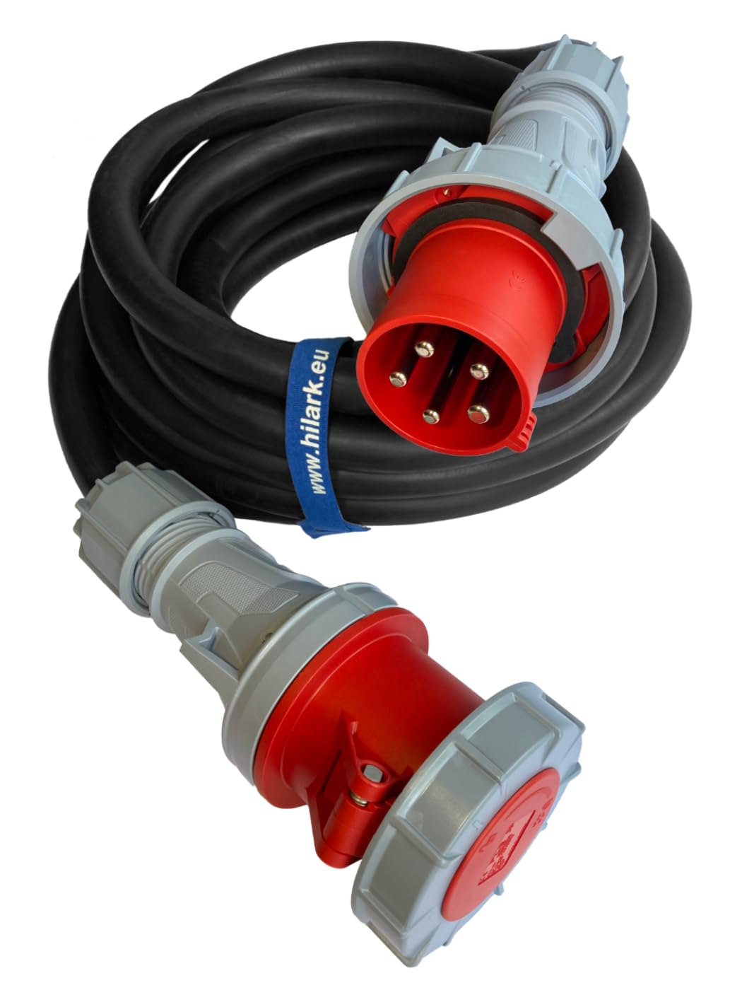 Hilark Cable Tech alargador de Goma H07RNF 5x16 mm (5g16 mm) 63A IP44 El Enchufe y la Toma de Corriente Son de 5 Polos (5 Metro, Negro)