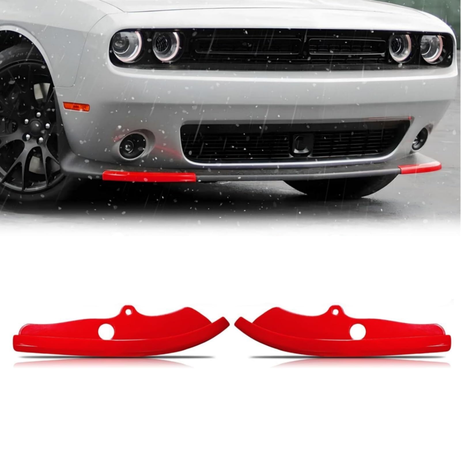 Front Bumper Lip Splitter Protector Cover Replacement Part for 2015-2023 Dodge Challenger Scat Pack R/T GT SRT Not for Plus,Widebody (2pcs/Set) (Red)