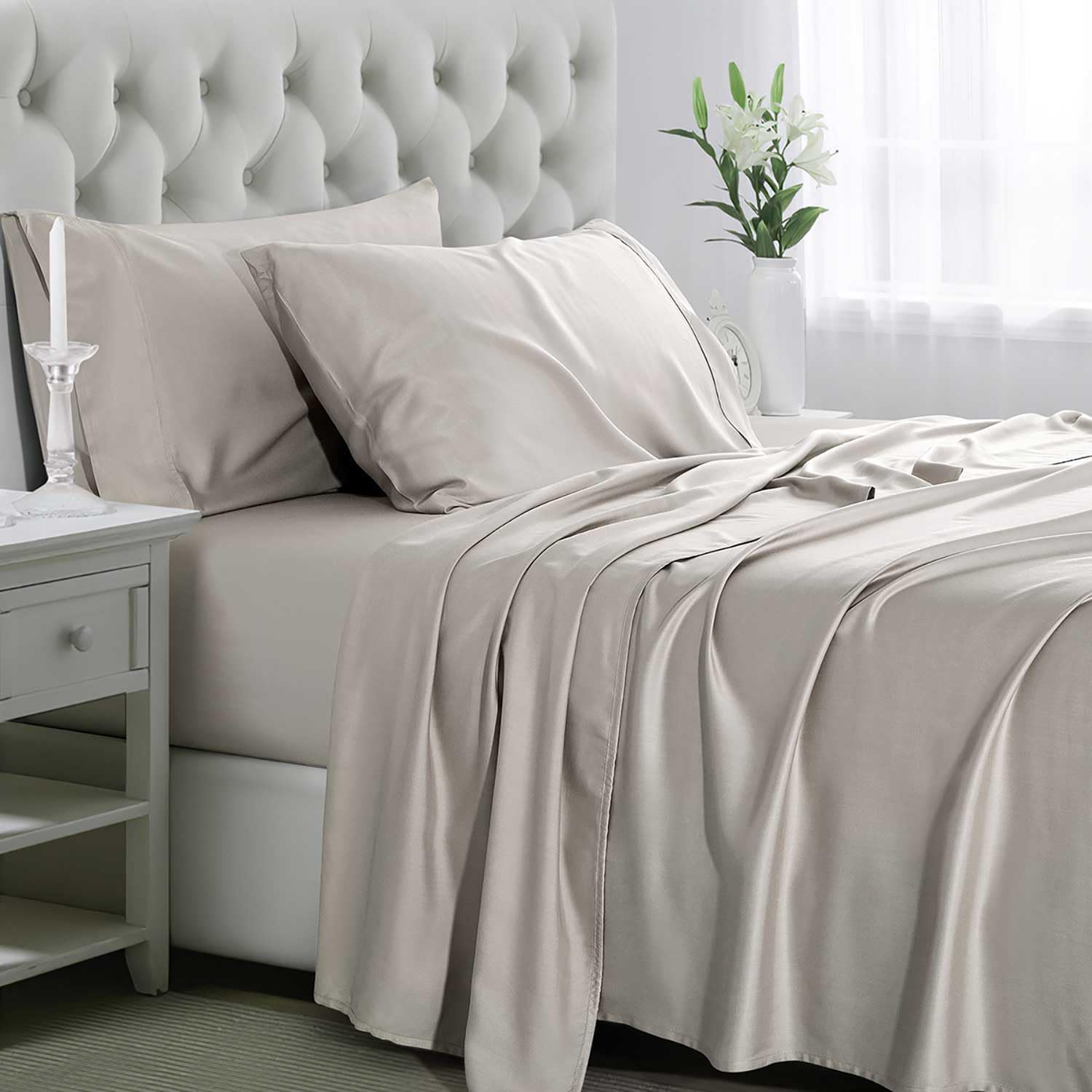 Ibama 100% Cotton Bed Sheet Set With Pillowcases 4 Pieces Including 1 X Fitted Sheet 2 X Pillow Covers 1 X Flat Sheet Breathable And Machine Washable Queen Size, Light Brown 02, Bsheet-Queen02