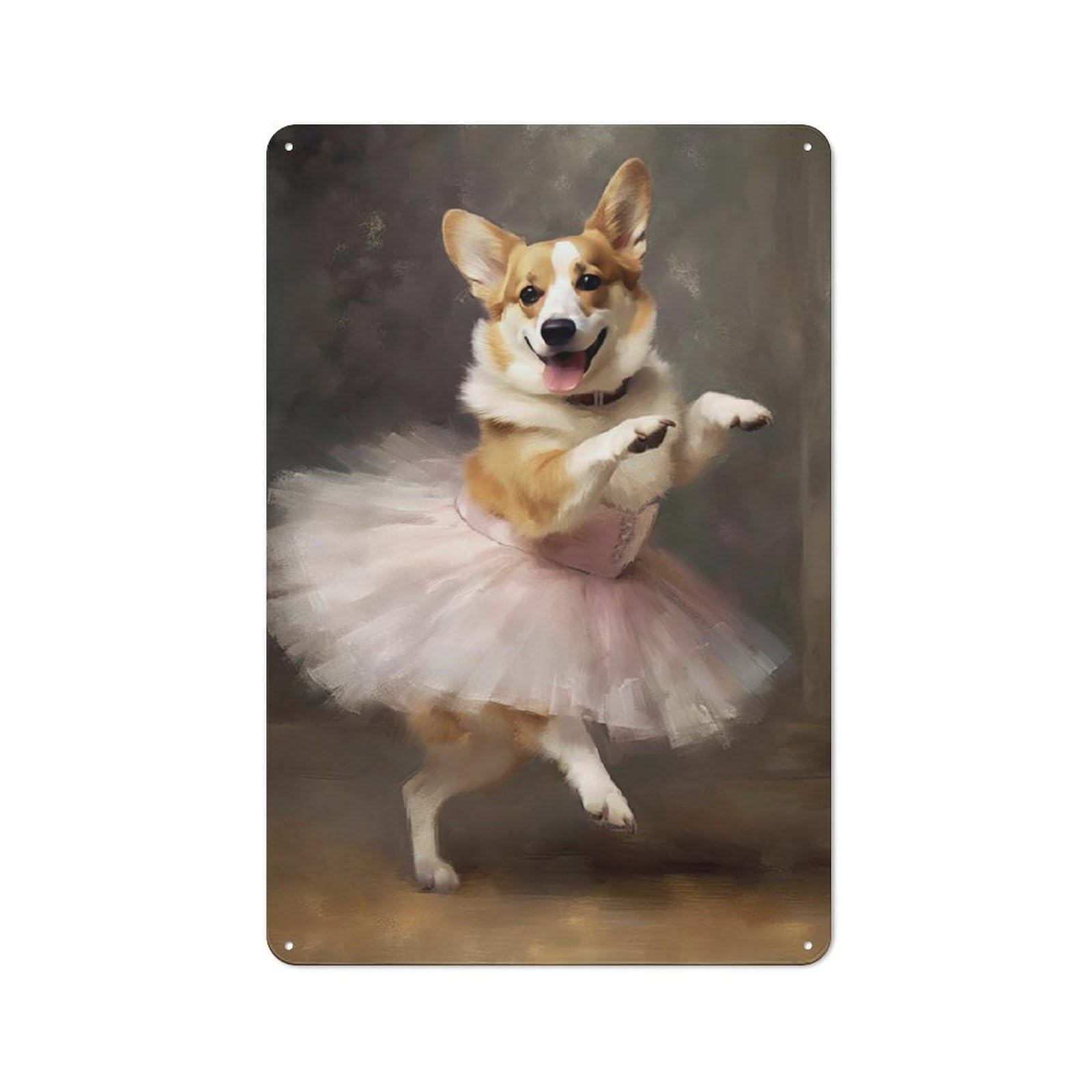 Junmoney Corgi Ballerina For Garden Room Or Summerhouse, Retro Metal Sign 30X20cm, For Metal Sign Collectors, For Vintage Wall Decor Fans