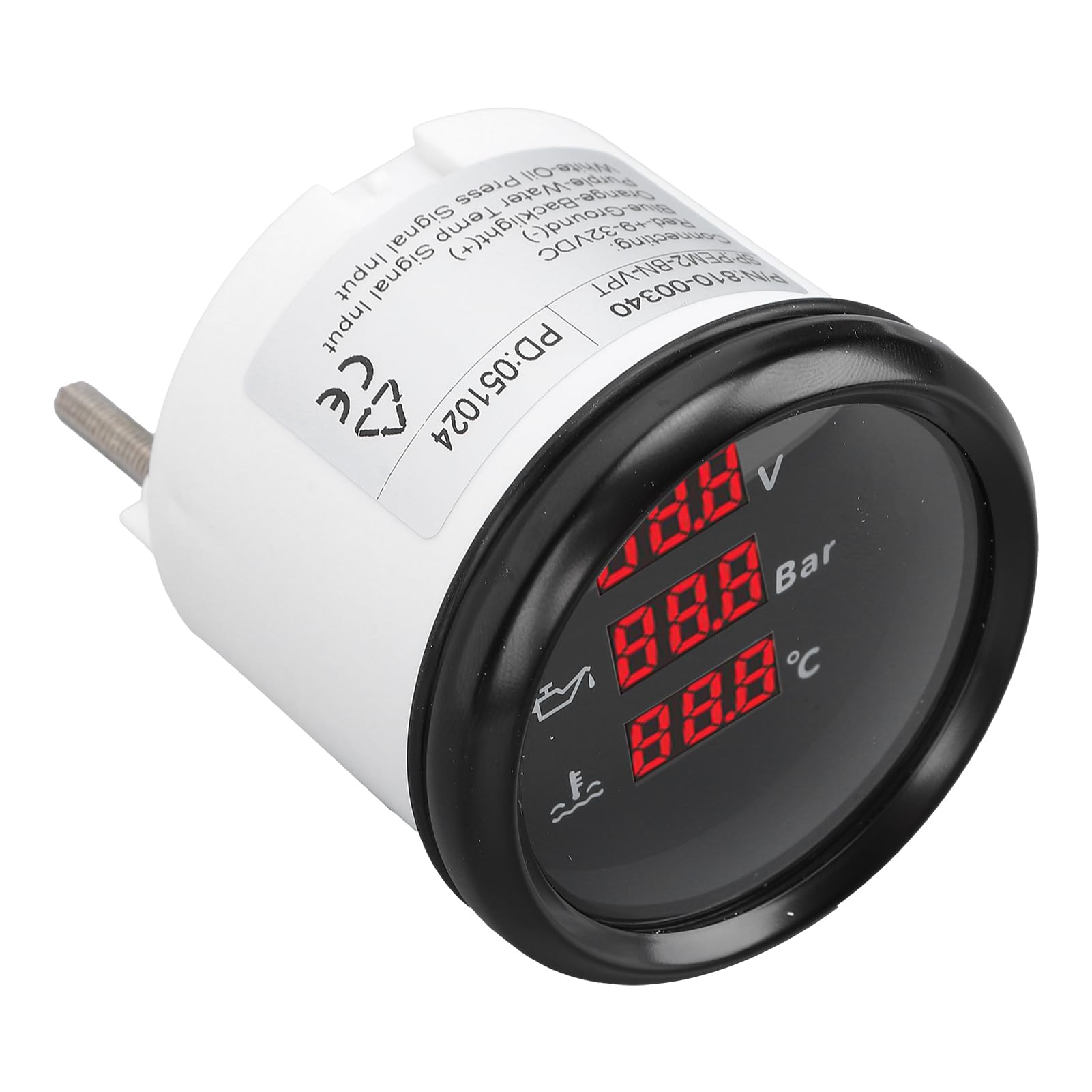 Digital, 52 Mm Spannung, Öldruck- und Temperaturanzeige, Rote Hintergrundbeleuchtung, Digitales Temperatur- und Öldruck-Voltmeter für Boot, Yacht, Wohnmobil, 9 Bis 32 VDC und