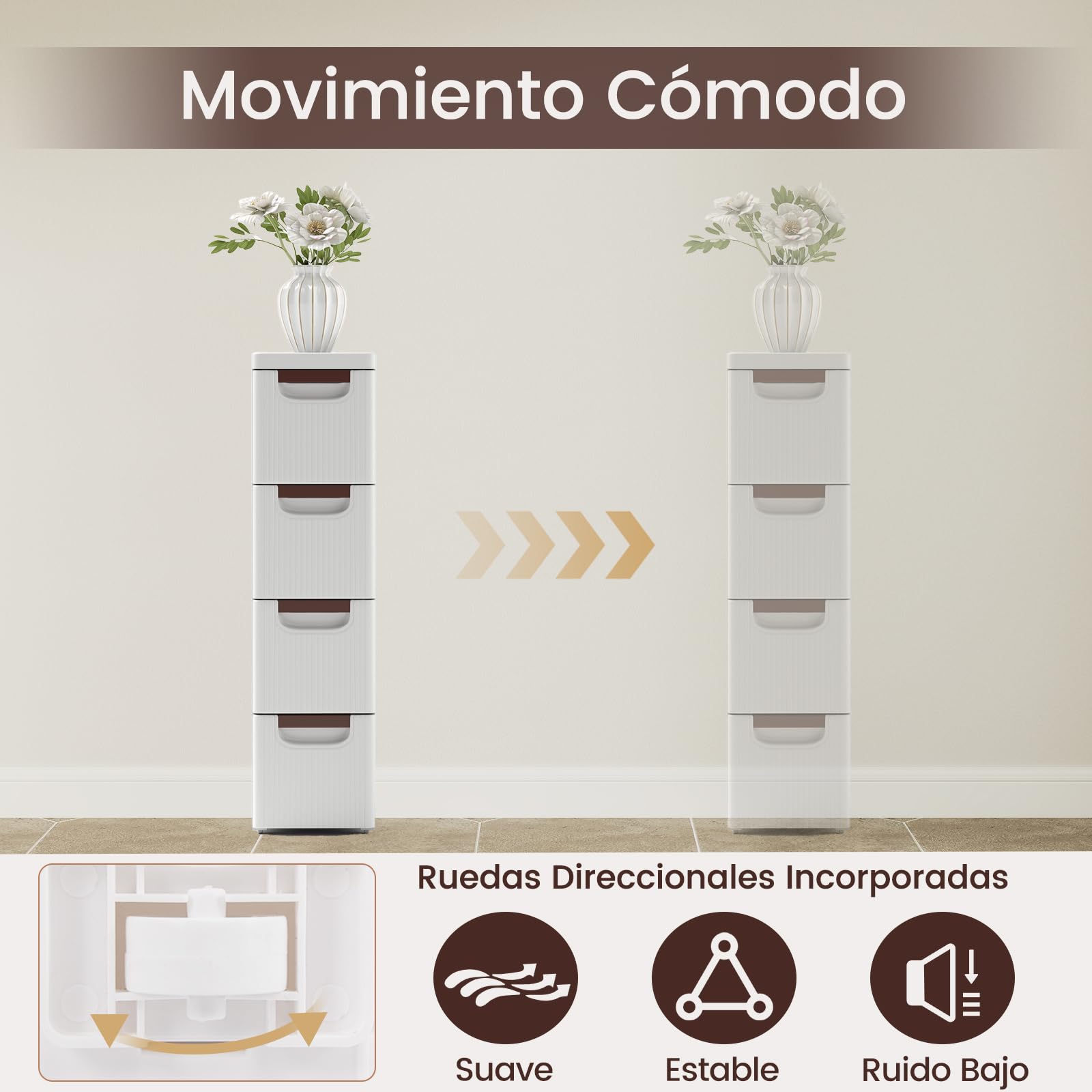 GIANTEX Cajonera Estrecha con Ruedas con 4 Cajones, Mueble de Almacenamiento de Plástico para Espacios Pequeños, Organizador para Baño, Dormitorio, Salón (42 x 19 x 74 cm)