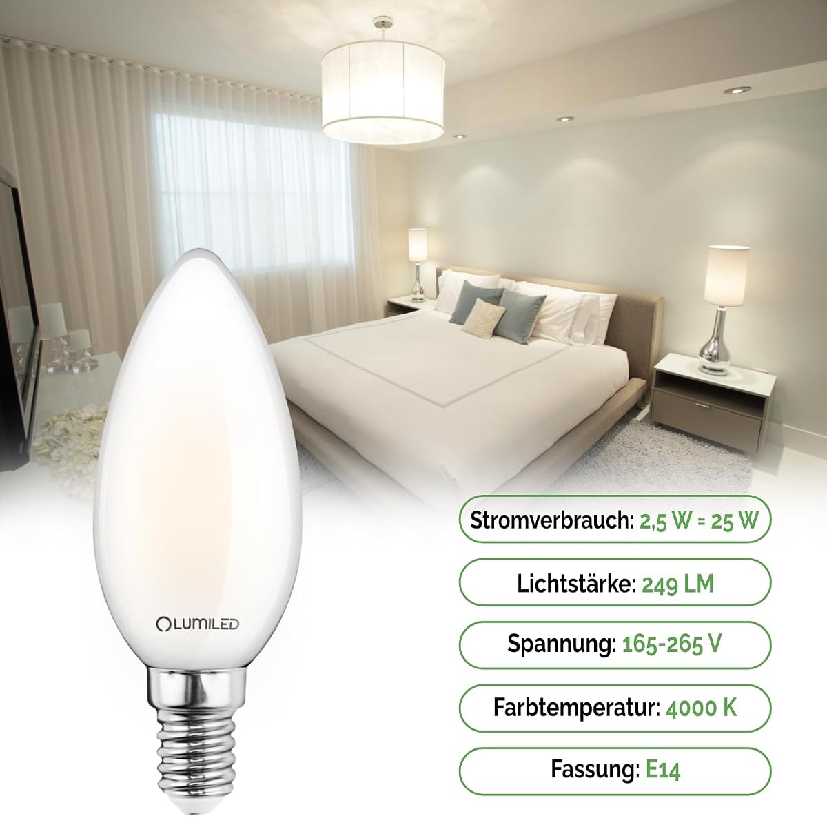 Lumiled Żarówka LED E14 B35 2,5W 249 lm 4000K Świeczka Mleczna 6 szt.
