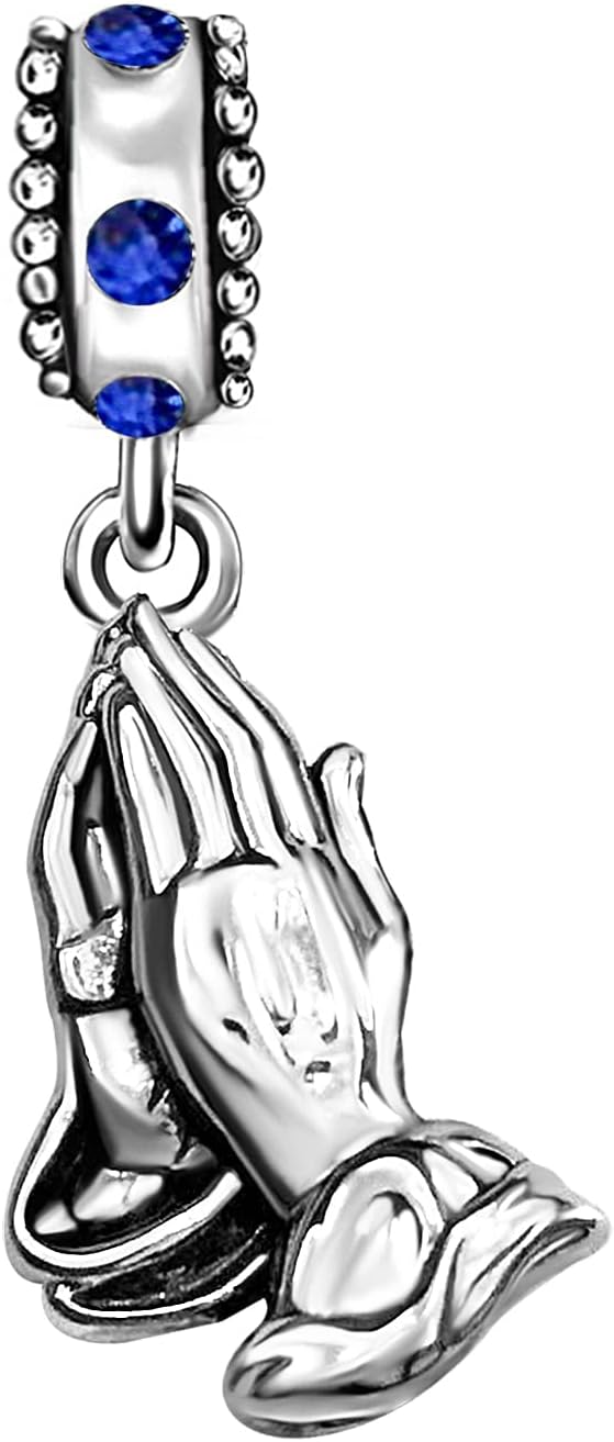 JMQJewelry Prayer Gesture Cross Dangle Praying Hands Birthstone Charms for Bracelet Women Mothers Thanksgiving Christmas Jewelry