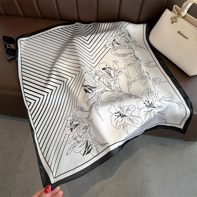 Silk Feeling Hair Scarf Bandanas for Women 27.5" Square Lightweight Satin Head Scarves Neck Sleeping Headscarf Wrap - Image 3