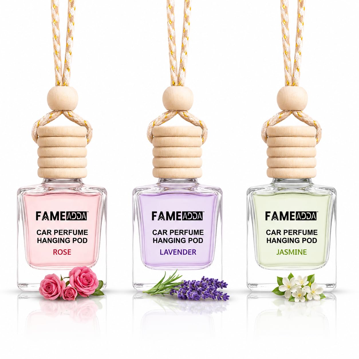 10 ML Premium Rose Lavender & Jasmine Car Perfume Hanging Pod/Natural Fragrance Oils in Glass Bottle with Wooden Diffuser Lid/Car Air Freshener/Last Upto 60 Days - Pack of 3-image-17