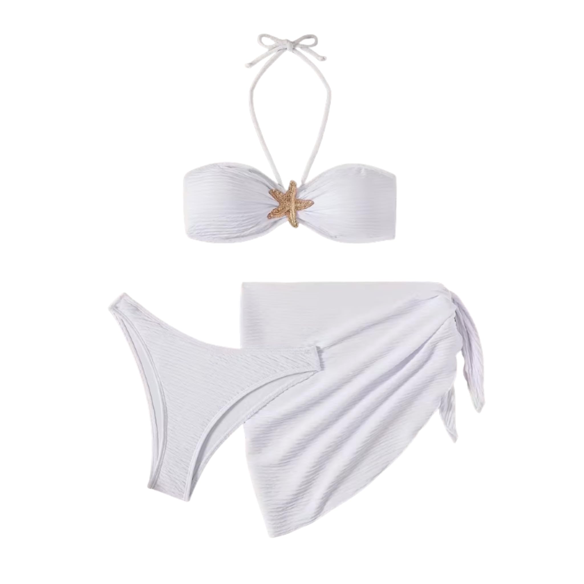 the seventh muse Starfish 3-Piece Bikini Set White | Bikini with Sarong for Women-picture-38