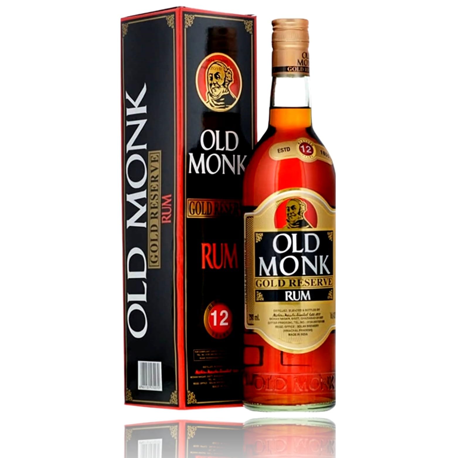 Old Monk Rum 12 Jahre Gold Reserve – 0,7 Liter – Ausgezeichnet und mild im Geschmack – Geschenkverpackung – Dark Rum 42,8% Vol. – Premium - King of Rums seit 1855 – unvergleichliches Aroma