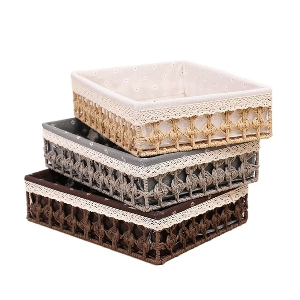 Caja de Almacenamiento de Cesta, Accesorios de Cocina y Dormitorio, Organizador de Escritorio de ratán para artículos Diversos, Pan, Papel cosmético Rectangular, Cuerda y pajitas.