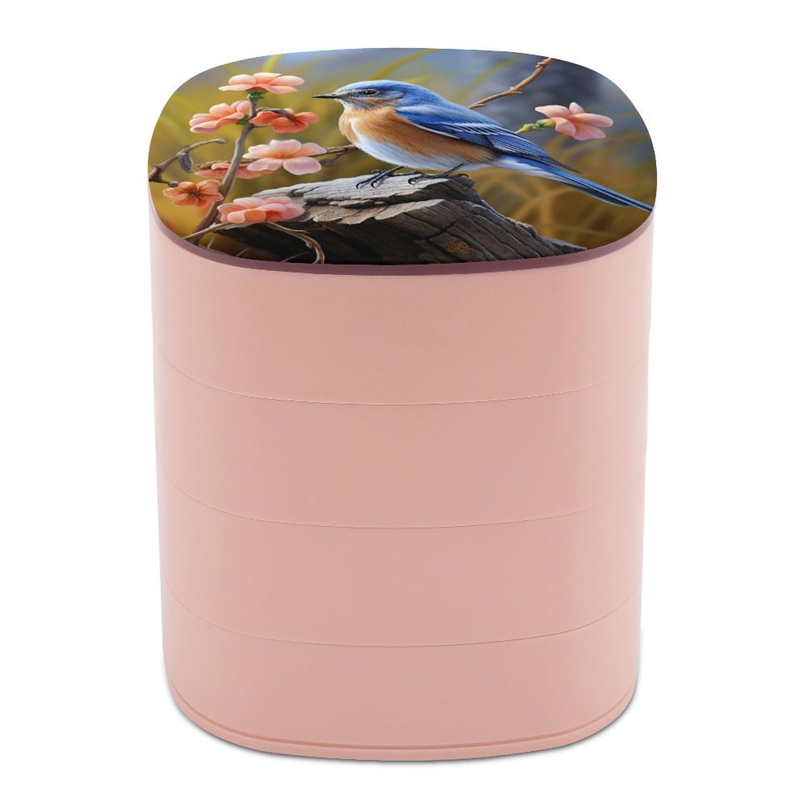 JTREHY 4-layer 360-degree Rotating Jewelry Storage Box,Eastern Bluebird Printed Portable Travel Jewelry Storage Box Stackable Jewelry Trays for Earrings Necklaces Bracelets