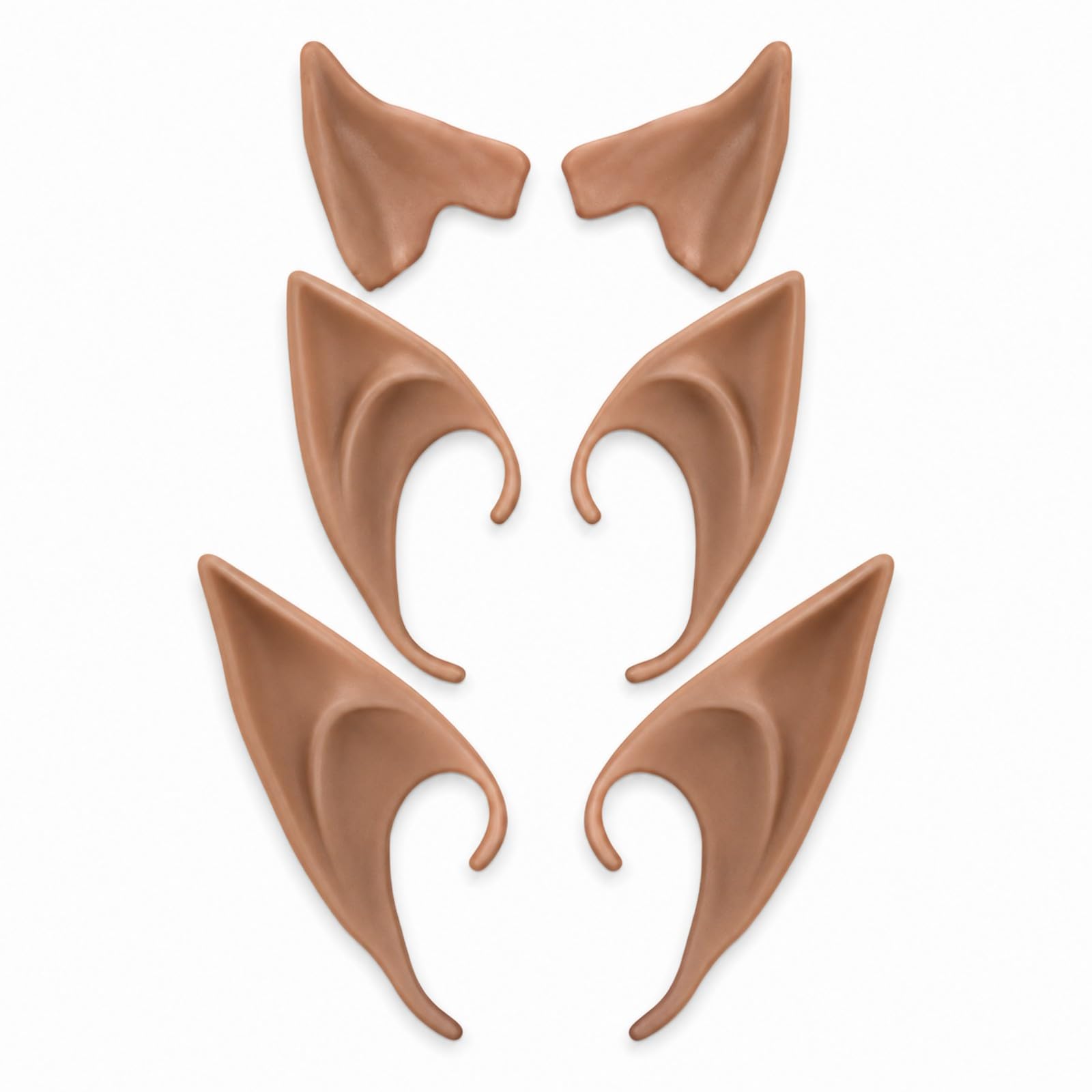 3 Pairs Dark Brown Fairy Pixie Elf Ears, 3 Sizes Halloween Cosplay Elf Ears Adult, TPE Soft Fake Ear, Pointed Ear Tips Anime Party Dress Up Costume Masquerade Accessories