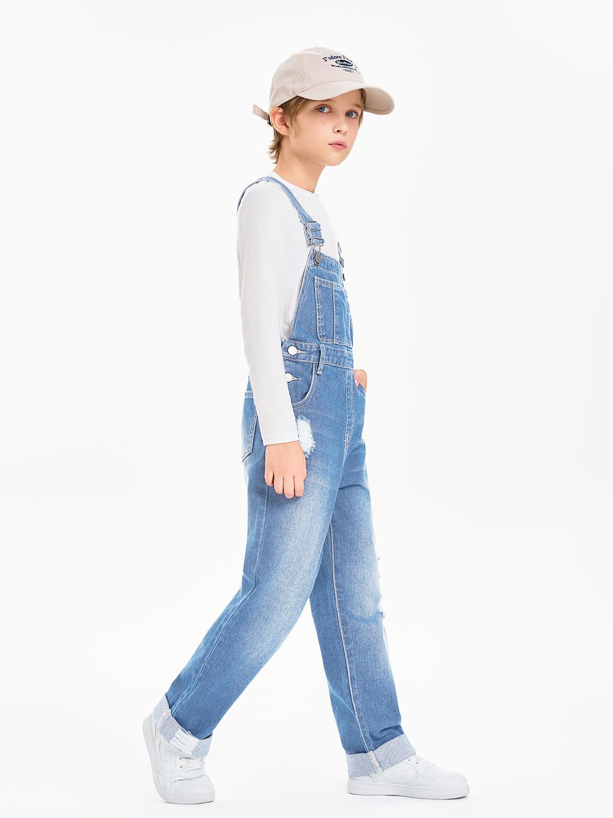 Haloumoning Salopette in denim per bambini con spalline regolabili, 5-14 anni | Pantaloni in denim per bambini, comode tasche per attrezzi, vestibilità ampia