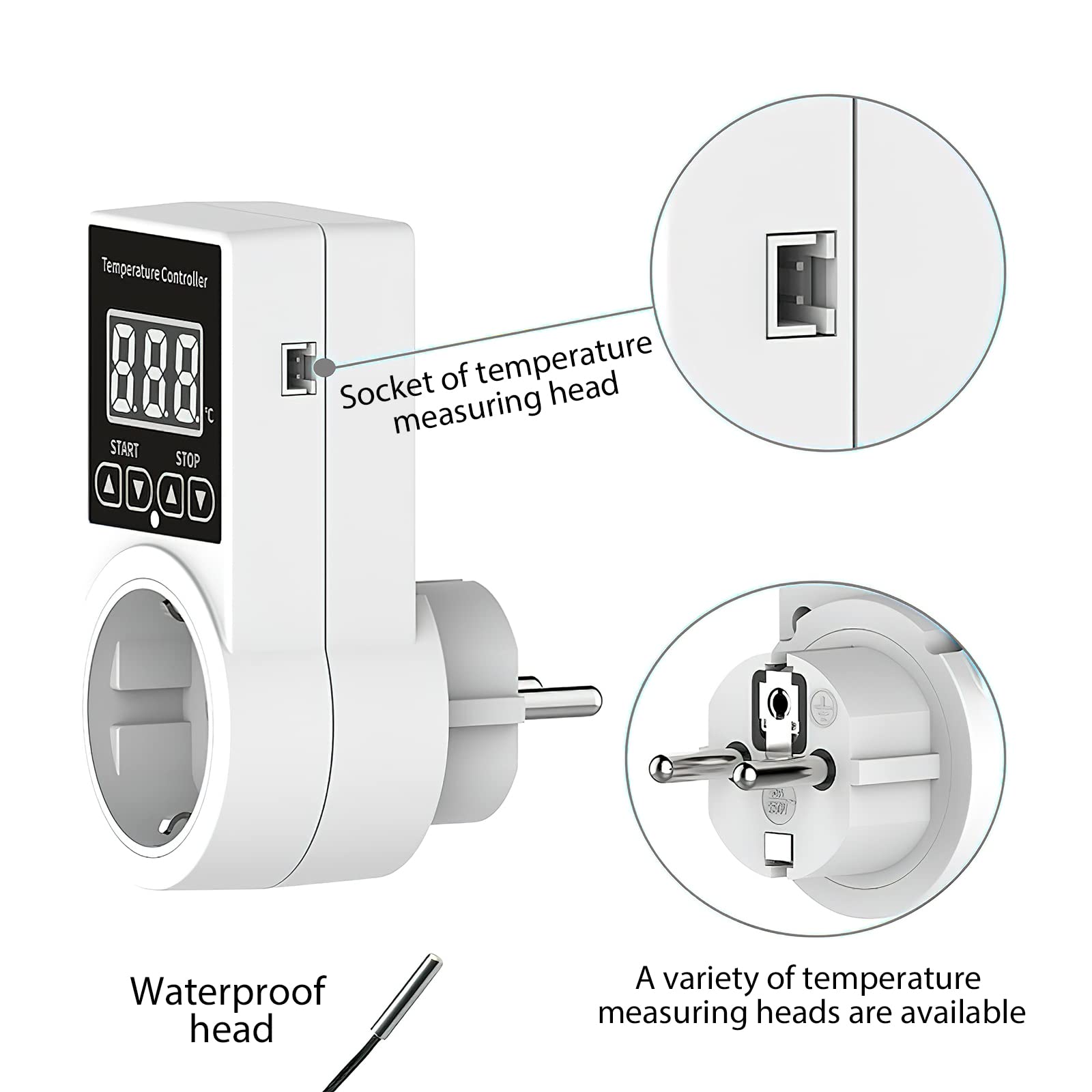 Vaileal 1 x cyfrowy regulator temperatury z sondą termostatyczną, cyfrowy regulator termostatu z wyświetlaczem LCD, do inkubatorów, szklarni, akwakultury, 1 szt