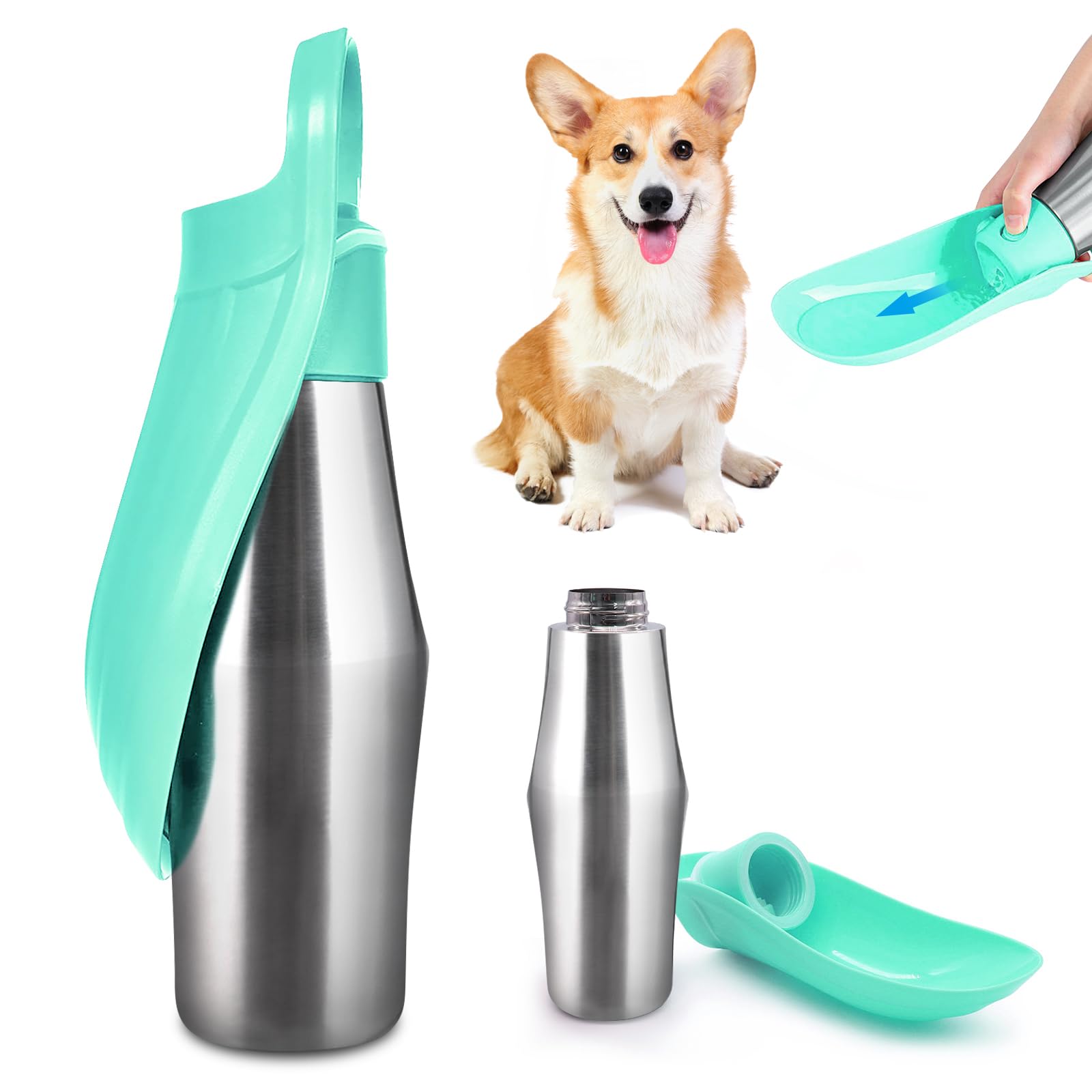 Borraccia per cani, portatile, 750 ml, in acciaio inox, per cani, design pieghevole a 180°, ideale per allenamento all'aperto e idratazione