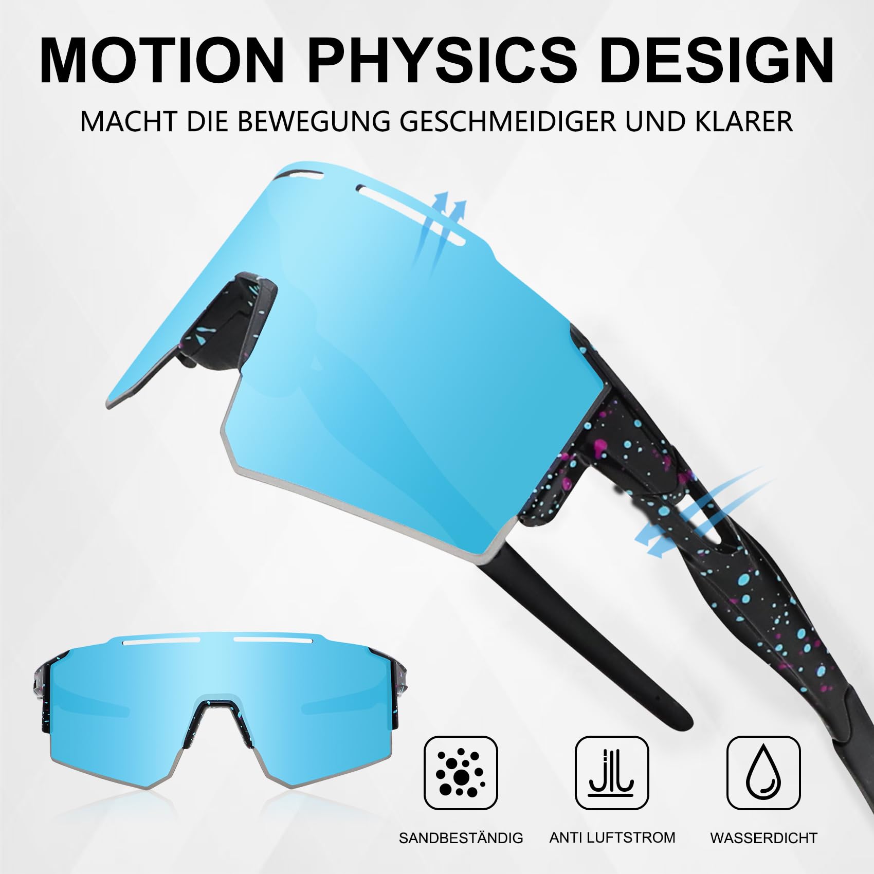 DUDUKING Gafas de sol deportivas para hombre y mujer, gafas de sol rápidas con almohadillas nasales intercambiables para deportes al aire libre, ciclismo, correr, golf, protección UV 400, gafas de