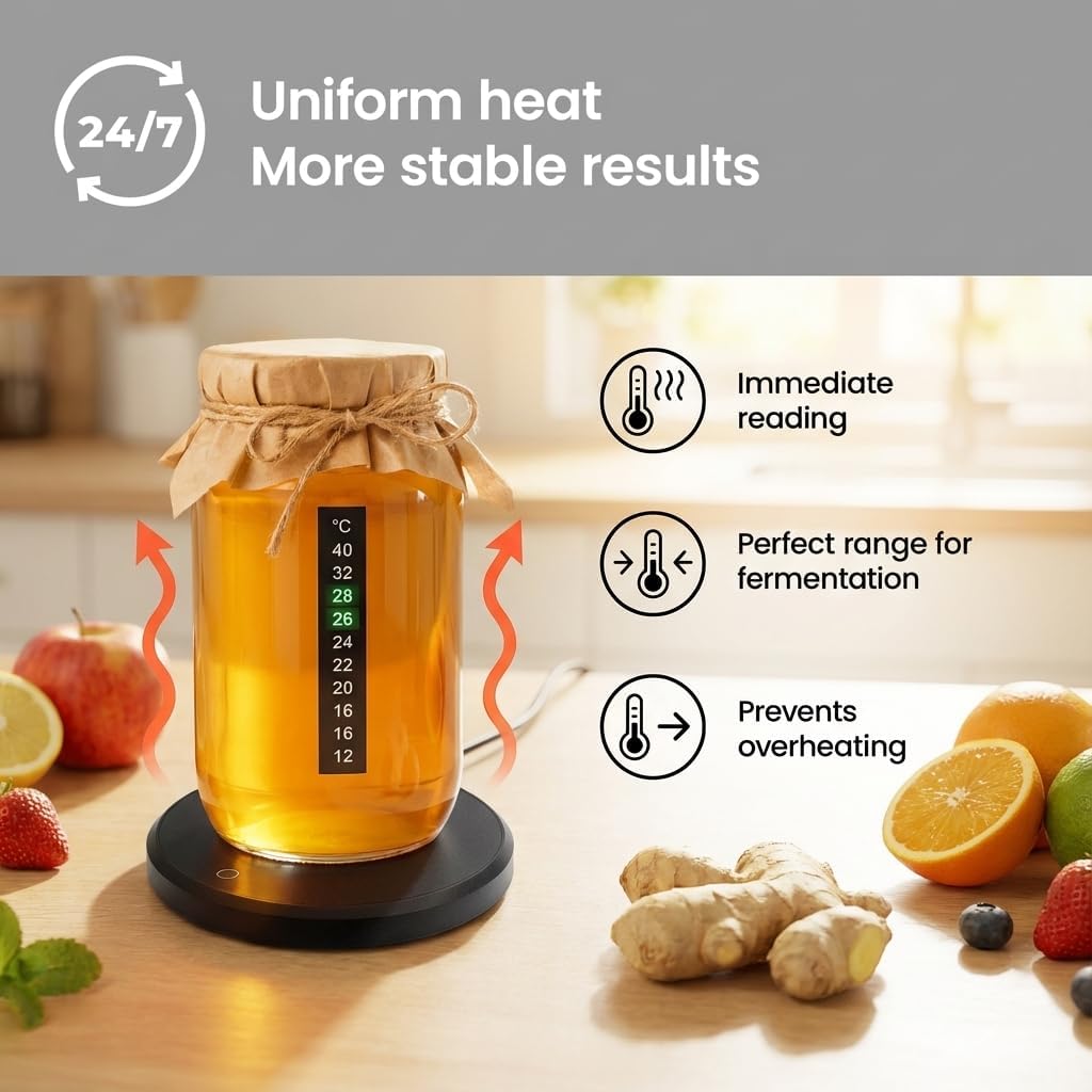 Kombucha Heating Wrap for Homebrew Heating - Fermentation Heating Pad with - Kombucha Warmer - Wrap Around Heater for making Kombucha and other Brews with Thermometer (HEATING PAD)
