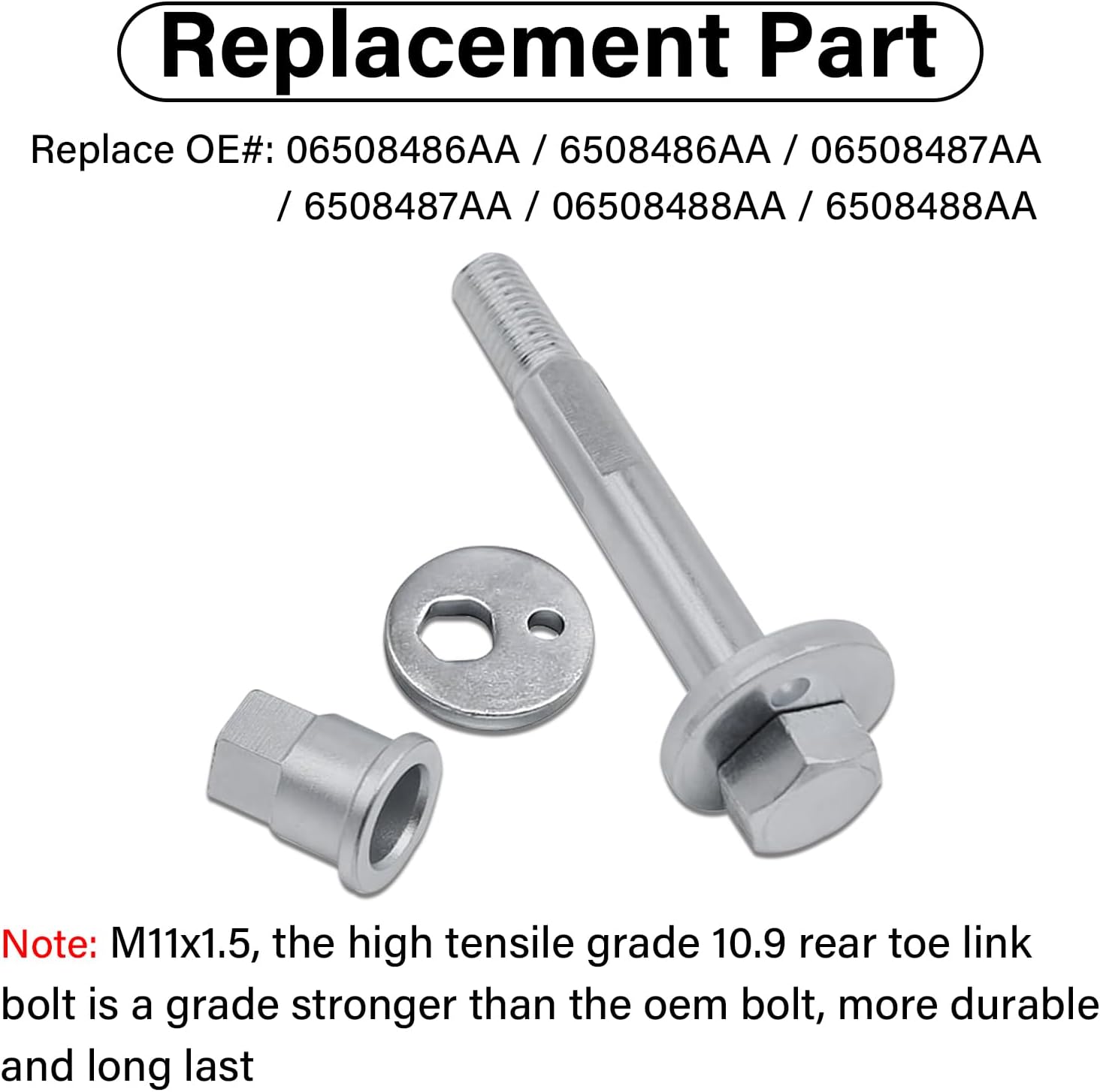 Rear Toe Link Alignment Bolts Kit for Jeep Patriot Compass Grand Cherokee, for Dodge Journey Avenger Caliber Durango, for Chrysler 200 Sebring Rear Camber Bolts 6508486AA