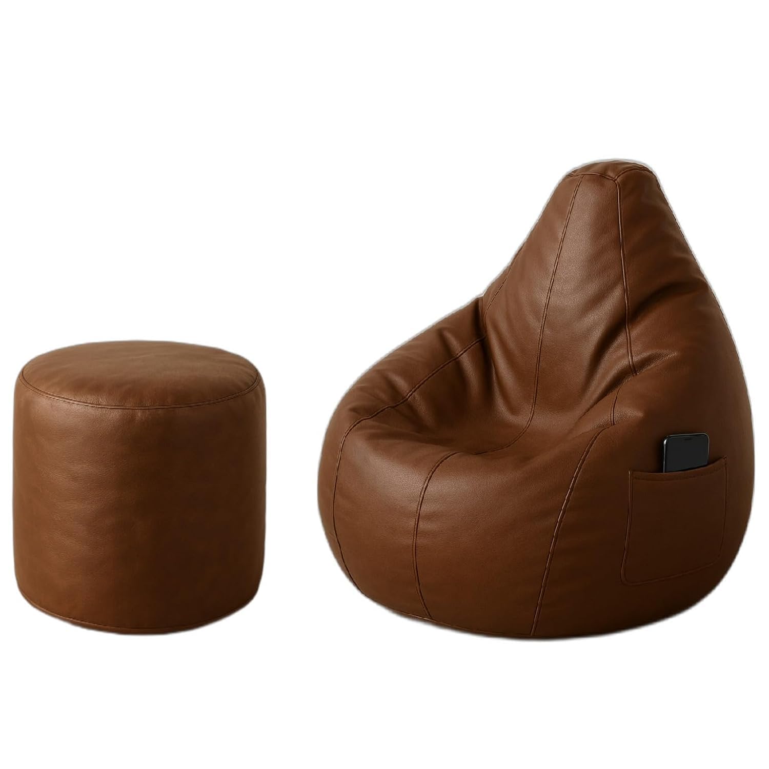 Bean Bag Chair with Side Pocket | Gaming Seat for Adults & Kids | Washable Cover, Double Stitching, Durable Sofa for Lounge & Bedroom (Cover Only, No Beans, Free Footrest) (Brown, XL)-image-35